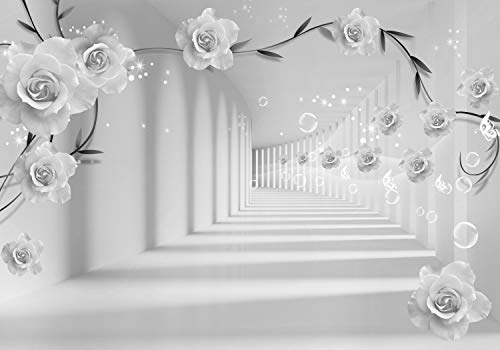 wandmotiv24 Fototapete Grau Wasserblasen Korridor Blumen, XXL 400 x 280 cm - 8 Teile, Wanddeko, Wandbild, Wandtapete, M4784 von wandmotiv24