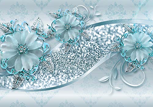 wandmotiv24 Fototapete Hell blau Blumen Diamanten, L 300 x 210 cm - 6 Teile, Wanddeko, Wandbild, Wandtapete, Blüten Ornamente M3793 von wandmotiv24