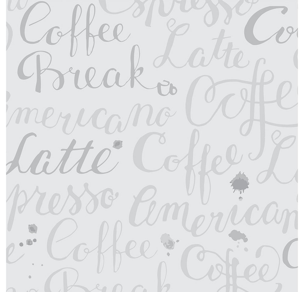wandmotiv24 Fototapete Kaffee Wörter grau, strukturiert, Wandtapete, Motivtapete, matt, Vinyltapete, selbstklebend von wandmotiv24