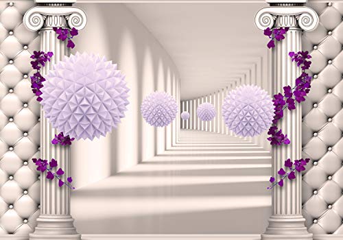 wandmotiv24 Fototapete Korridor Säulen violett Blättern lila, XL 350 x 245 cm - 7 Teile, Wanddeko, Wandbild, Wandtapete, Raumerweiterung Polster Leder 3D Kugeln M5162 von wandmotiv24