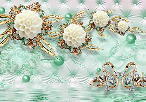 wandmotiv24 Fototapete Luxuriöse Blumen, M 250 x 175 cm - 5 Teile, Wanddeko, Wandbild, Wandtapete, Wasser, Polster, grün M1969 von wandmotiv24
