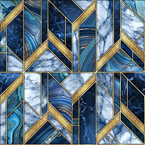 wandmotiv24 Fototapete Marmor Mosaik blau gold, 200 x 140cm - selbstklebende Vliestapete 150g, Wanddeko, Wandbild, Wandtapete, Marmoroptik Fliesendekor Muster M6230 von wandmotiv24