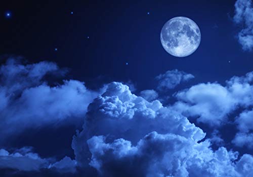wandmotiv24 Fototapete Nacht Mond Himmel Sternen Wolken Blau, XL 350 x 245 cm - 7 Teile, Wanddeko, Wandbild, Wandtapete, M4836 von wandmotiv24