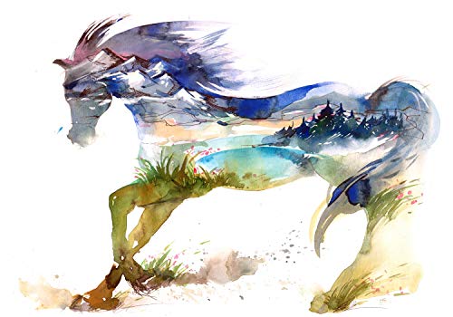 wandmotiv24 Fototapete Pferd Gemälde Landschaft, L 300 x 210 cm - 6 Teile, Wanddeko, Wandbild, Wandtapete, Tier Bunt Abstrakt M5913 von wandmotiv24