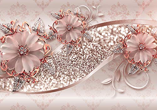 wandmotiv24 Fototapete Rosa Blumen Diamanten, M 250 x 175 cm - 5 Teile, Wanddeko, Wandbild, Wandtapete, Blüten Ornamente M3795 von wandmotiv24