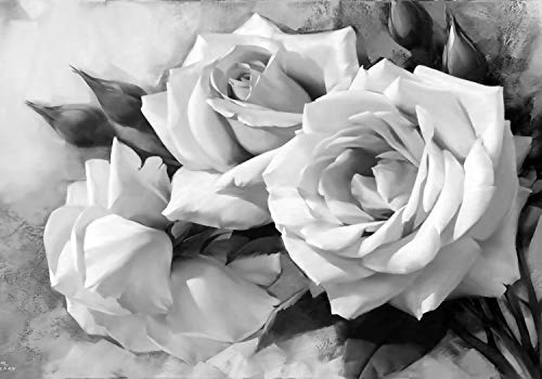 wandmotiv24 Fototapete Rosen grau Rose, M 250 x 175 cm - 5 Teile, Wanddeko, Wandbild, Wandtapete, Gemalt, Wand, Blumen M1779 von wandmotiv24