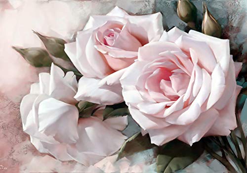 wandmotiv24 Fototapete Rosen rosa Rose, L 300 x 210 cm - 6 Teile, Wanddeko, Wandbild, Wandtapete, Gemalt, Wand, Blumen M1776 von wandmotiv24