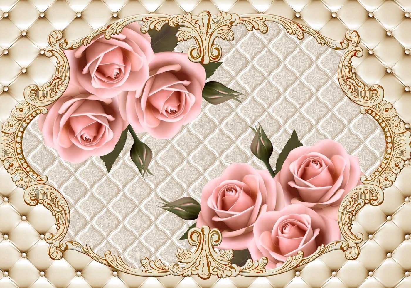 wandmotiv24 Fototapete Rosenblüten Ornamente Leder, strukturiert, Wandtapete, Motivtapete, matt, Vinyltapete, selbstklebend von wandmotiv24