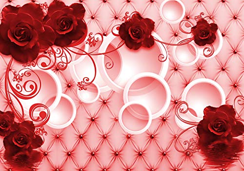 wandmotiv24 Fototapete Rot Rosen, L 300 x 210 cm - 6 Teile, Wanddeko, Wandbild, Wandtapete, Ornament, Blumen, Leder M3445 von wandmotiv24