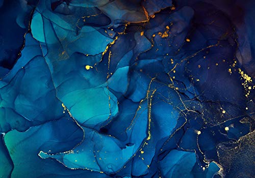 wandmotiv24 Fototapete Steinoptik blau Wasserfarben, S 200 x 140cm - 4 Teile, Wanddeko, Wandbild, Wandtapete, Acryl Kunst gelb M6567 von wandmotiv24