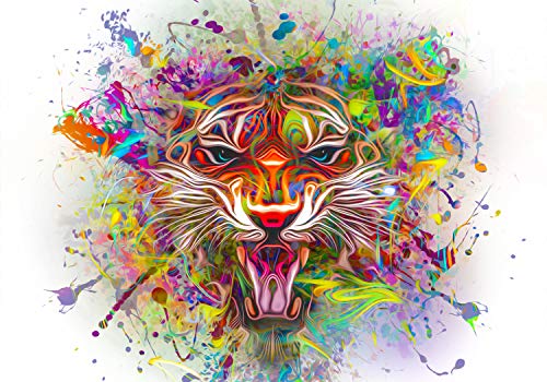 wandmotiv24 Fototapete Tiger Abstrakt Farbe, XL 350 x 245 cm - 7 Teile, Wanddeko, Wandbild, Wandtapete, Tier Bunt M5914 von wandmotiv24
