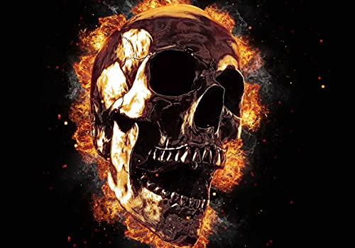 wandmotiv24 Fototapete Totenkopf Metall gold Feuer, M 250 x 175 cm - 5 Teile, Wanddeko, Wandbild, Wandtapete, schwarz Gothic Halloween M6805 von wandmotiv24