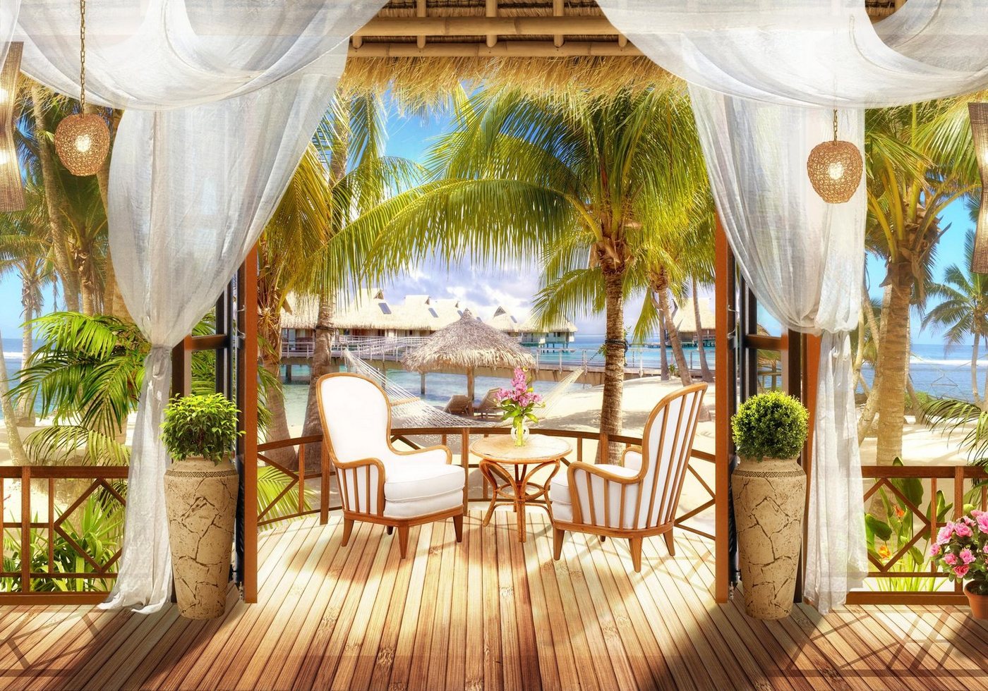 wandmotiv24 Fototapete Urlaub Balkon Strand, strukturiert, Wandtapete, Motivtapete, matt, Vinyltapete, selbstklebend von wandmotiv24
