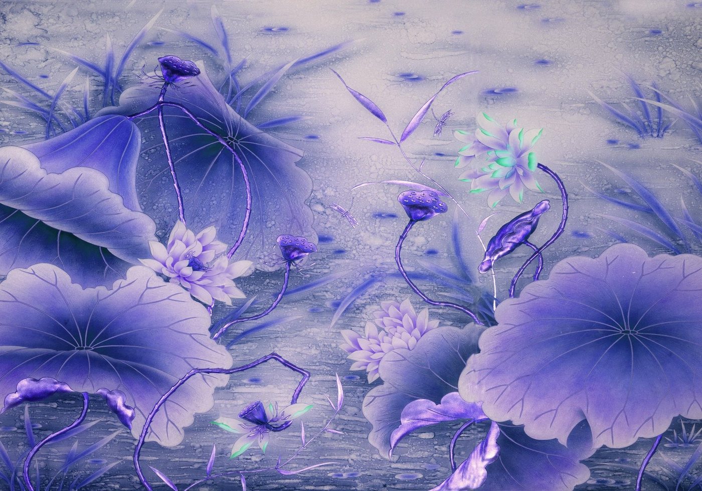wandmotiv24 Fototapete Violett Blumen Holzblätter, glatt, Wandtapete, Motivtapete, matt, Vliestapete, selbstklebend von wandmotiv24