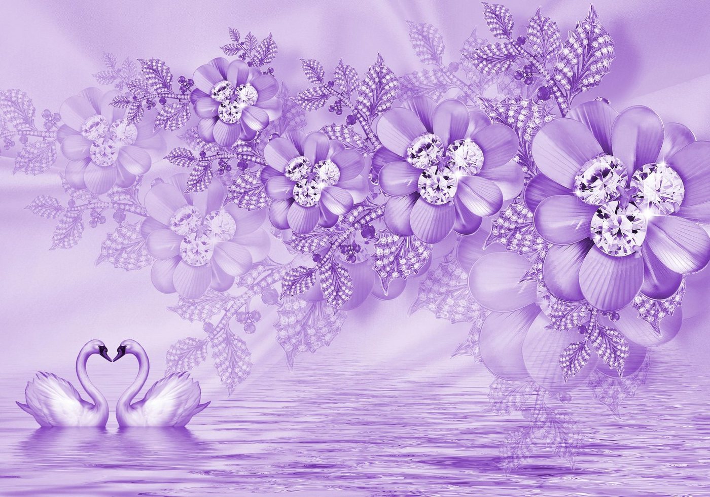 wandmotiv24 Fototapete Violett Blumen Ornament, strukturiert, Wandtapete, Motivtapete, matt, Vinyltapete, selbstklebend von wandmotiv24