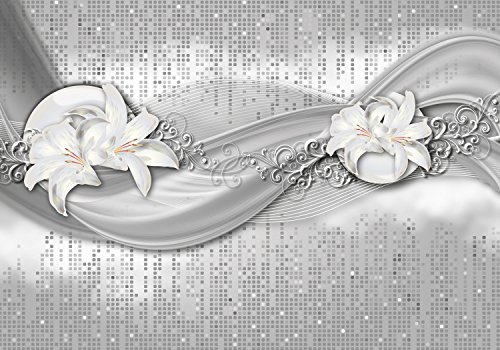 wandmotiv24 Fototapete abstrakte Lilien grau silber, L 300 x 210 cm - 6 Teile, Wanddeko, Wandbild, Wandtapete, Blume, Ornament, M0524 von wandmotiv24