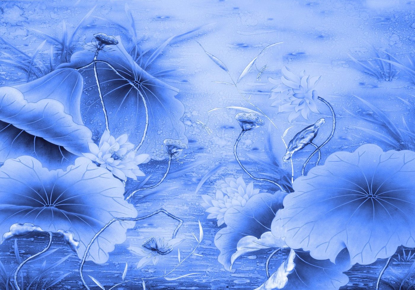 wandmotiv24 Fototapete blau Farbeffekt Blumen Holzblätter, glatt, Wandtapete, Motivtapete, matt, Vliestapete, selbstklebend von wandmotiv24