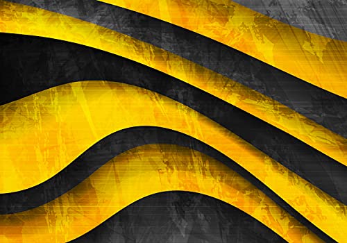 wandmotiv24 Fototapete gelb schwarz Wellen, L 300 x 210 cm - 6 Teile, Wanddeko, Wandbild, Wandtapete, grunge Beton grau M6783 von wandmotiv24