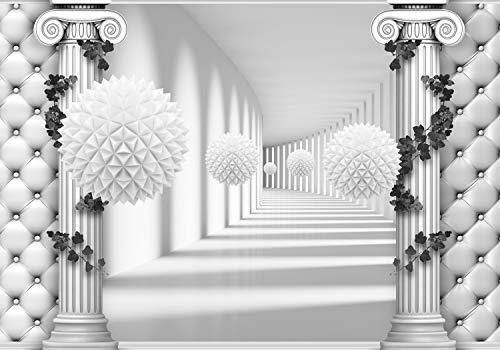 wandmotiv24 Fototapete grau Korridor Säulen Polsterwand, M 250 x 175 cm - 5 Teile, Wanddeko, Wandbild, Wandtapete, Raumerweiterung Polster Leder 3D Kugeln M5169 von wandmotiv24