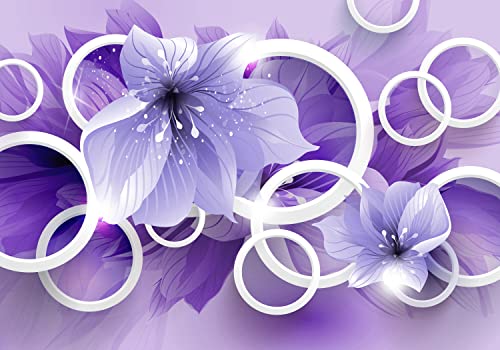 wandmotiv24 Fototapete lila Blüten Kreise, XL 350 x 245 cm - 7 Teile, Wanddeko, Wandbild, Wandtapete, Blumen violett 3D Effekt M6268 von wandmotiv24