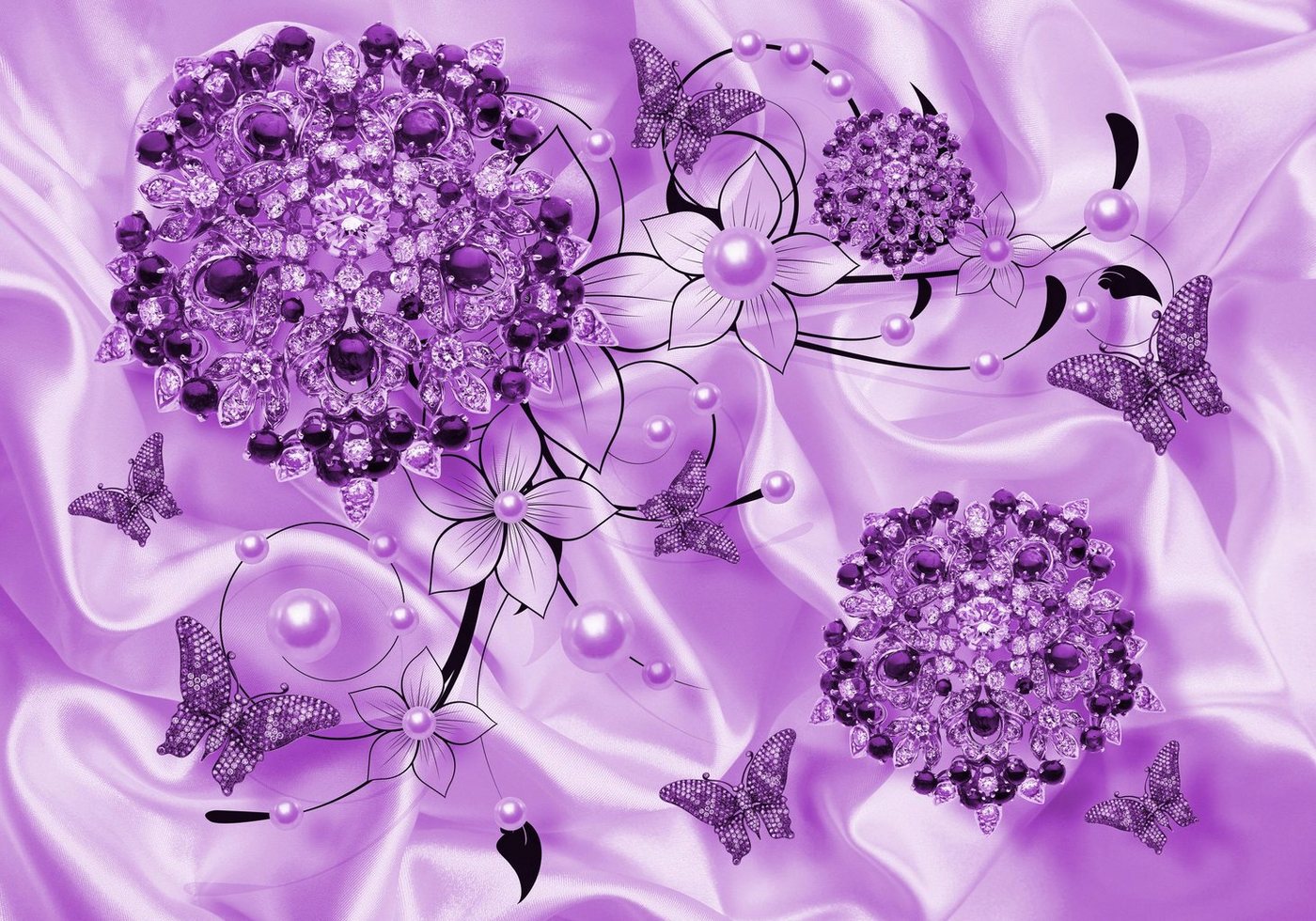 wandmotiv24 Fototapete violette Blumen, strukturiert, Wandtapete, Motivtapete, matt, Vinyltapete, selbstklebend von wandmotiv24