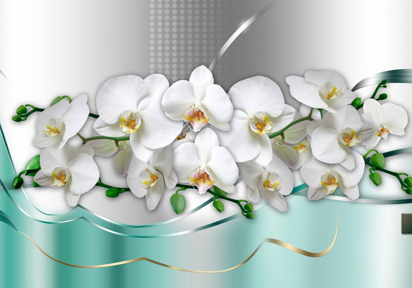 wandmotiv24 Fototapete weiße Orchideen Welle, strukturiert, Wandtapete, Motivtapete, matt, Vinyltapete, selbstklebend von wandmotiv24