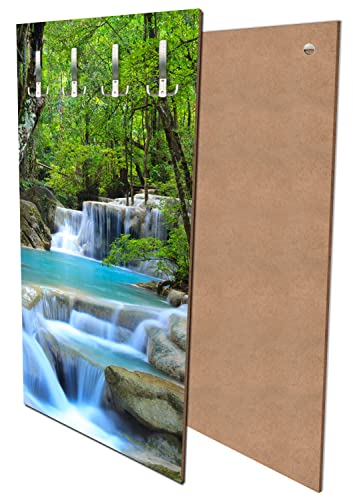 wandmotiv24 Garderobe Wasserfall im Wald Hochformat - 55x100 (BxH) - Dekorfolie Wandgarderobe, inklusive Garderoben-Haken, Kleiderhaken, Set M0485 von wandmotiv24