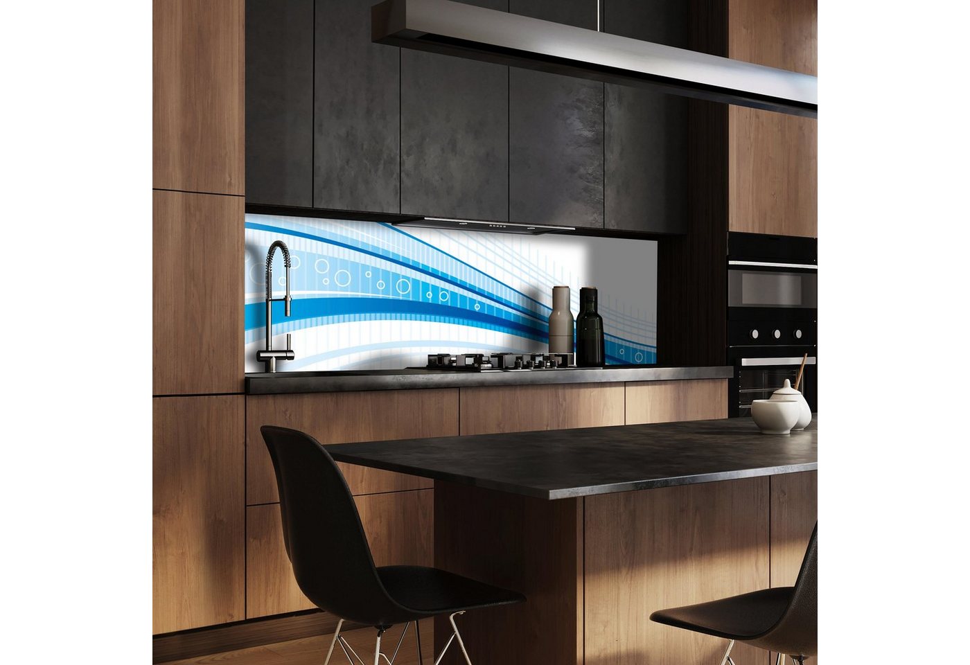 wandmotiv24 Küchenrückwand Blaue Welle, (1-tlg), Premium Aluminium Nischenrückwand in versch. Größen von wandmotiv24