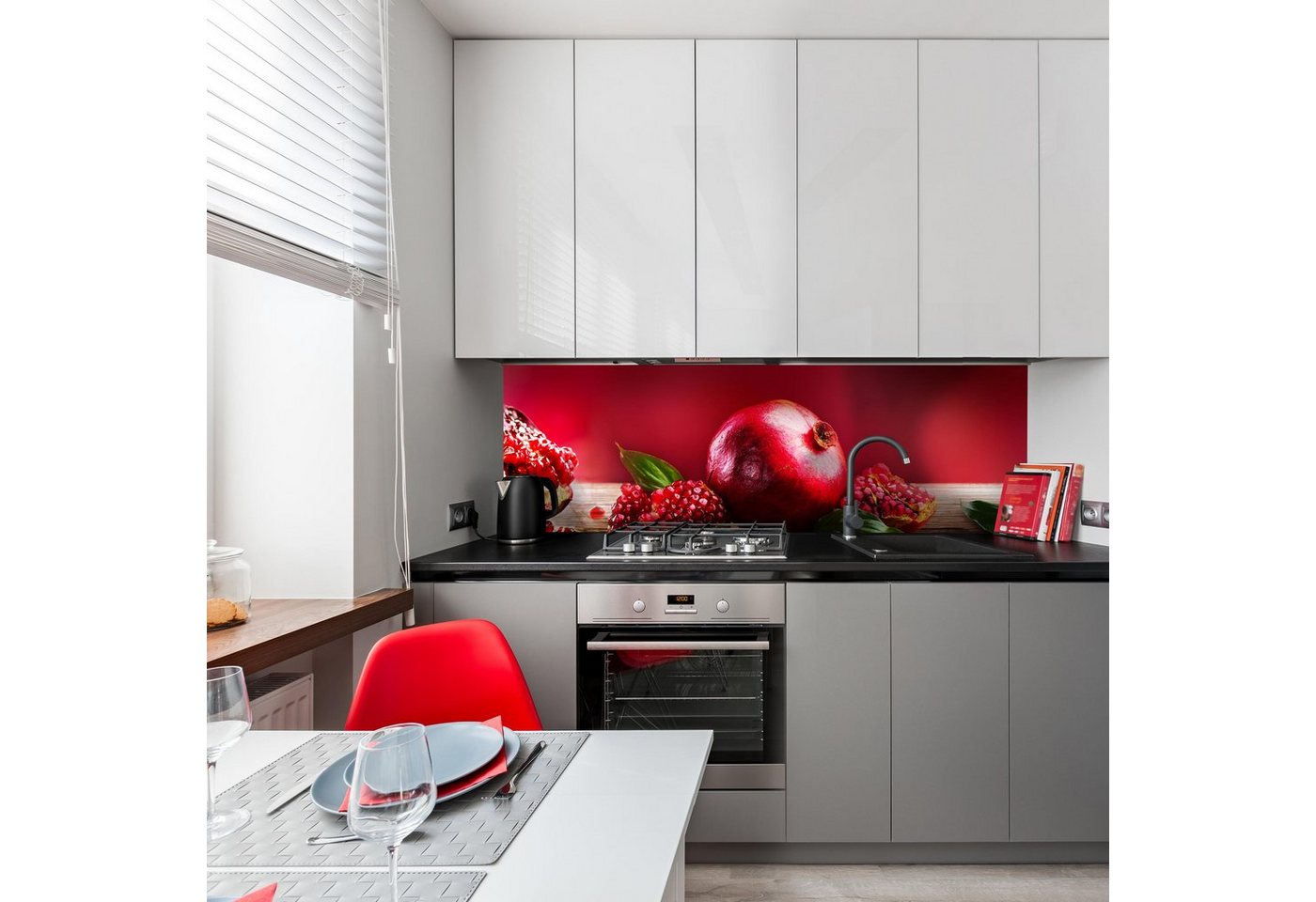 wandmotiv24 Küchenrückwand Granatapfel Rot Obst, (1-tlg), Premium Aluminium Nischenrückwand in versch. Größen von wandmotiv24