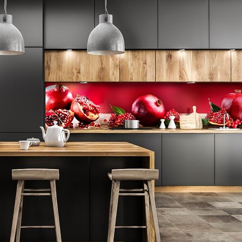 wandmotiv24 Küchenrückwand Granatapfel Rot Obst 260 x 60cm (B x H) - Aluminium 3mm Nischenrückwand, Spritzschutz, Fliesenspiegel-Ersatz, Deko Küche M1097 von wandmotiv24