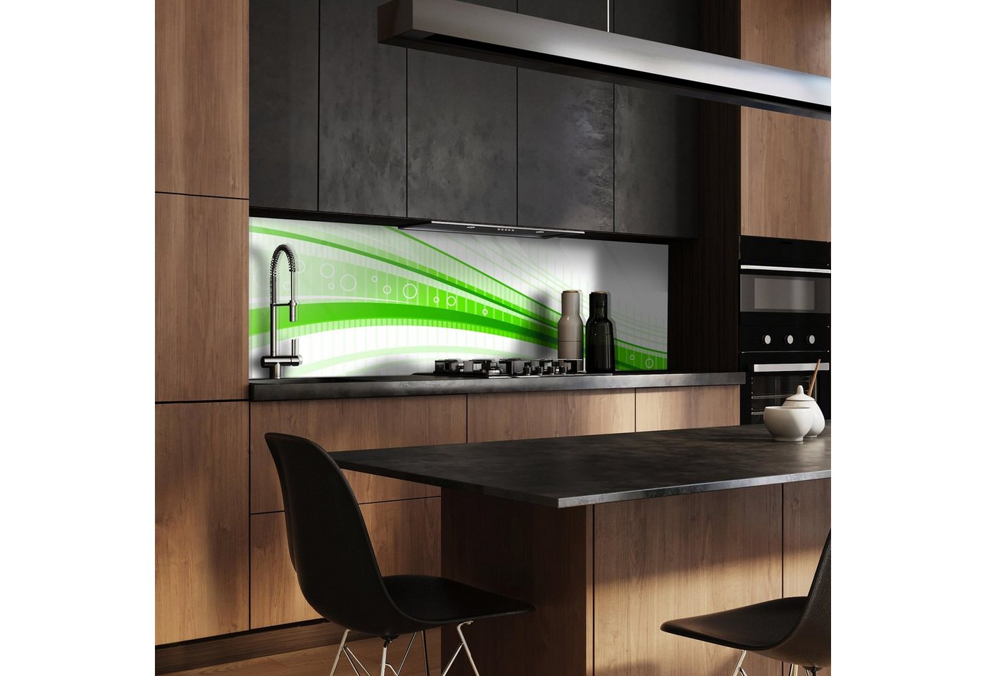 wandmotiv24 Küchenrückwand Grüne Welle, (1-tlg), Premium Acrylglas Nischenrückwand in versch. Größen von wandmotiv24