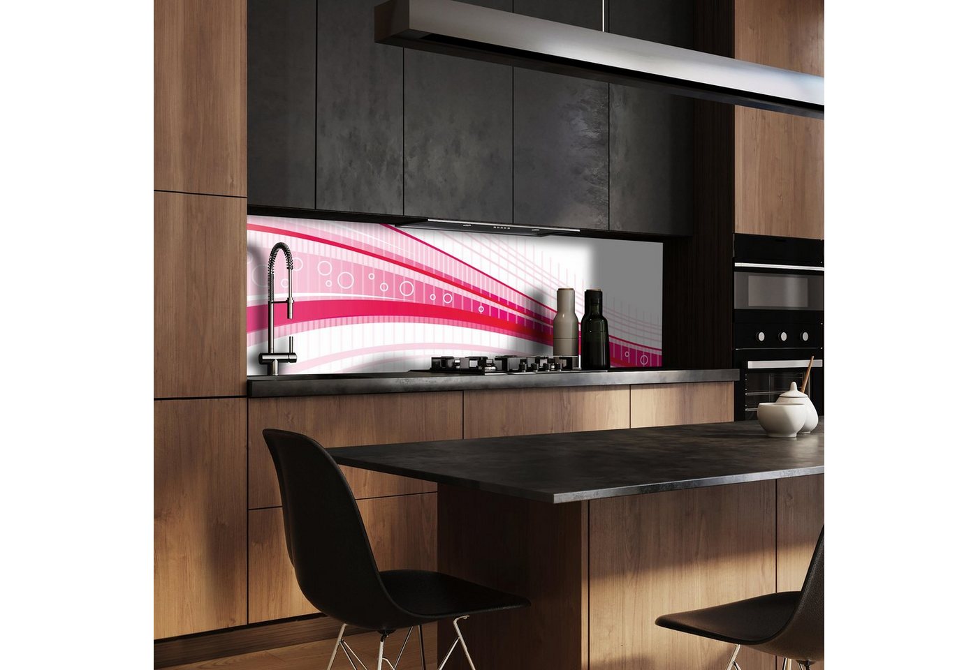 wandmotiv24 Küchenrückwand Pinke Welle, (1-tlg), Premium Aluminium Nischenrückwand in versch. Größen von wandmotiv24