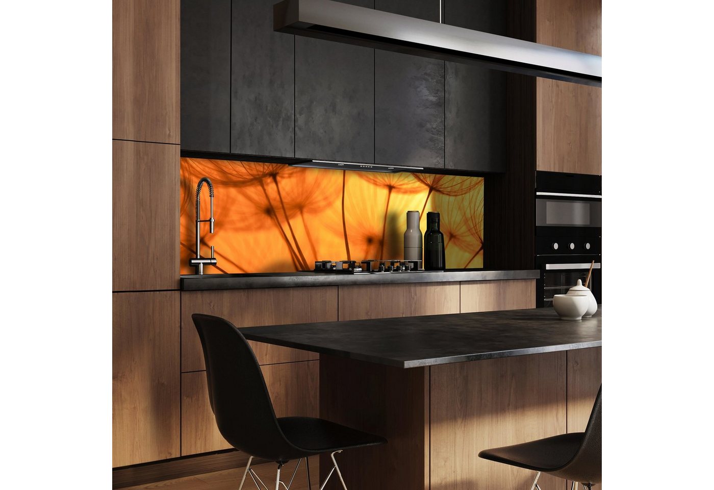 wandmotiv24 Küchenrückwand Pusteblume Orange, (1-tlg), Premium Hartschaum Nischenrückwand in versch. Größen von wandmotiv24