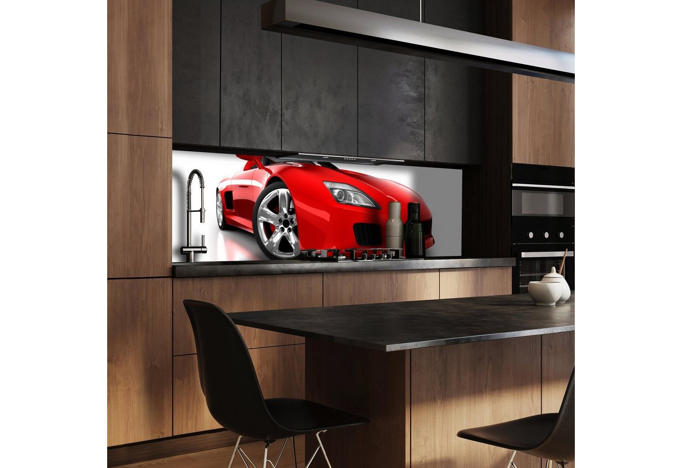 wandmotiv24 Küchenrückwand Roter Sportwagen, (1-tlg), Premium Aluminium Nischenrückwand in versch. Größen von wandmotiv24