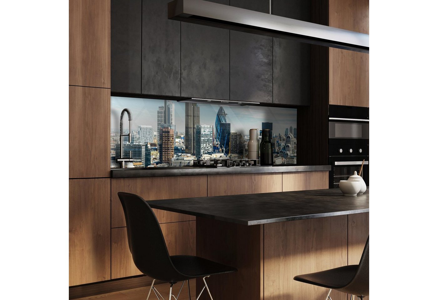 wandmotiv24 Küchenrückwand Skyline London, (1-tlg), Premium Acrylglas Nischenrückwand in versch. Größen von wandmotiv24