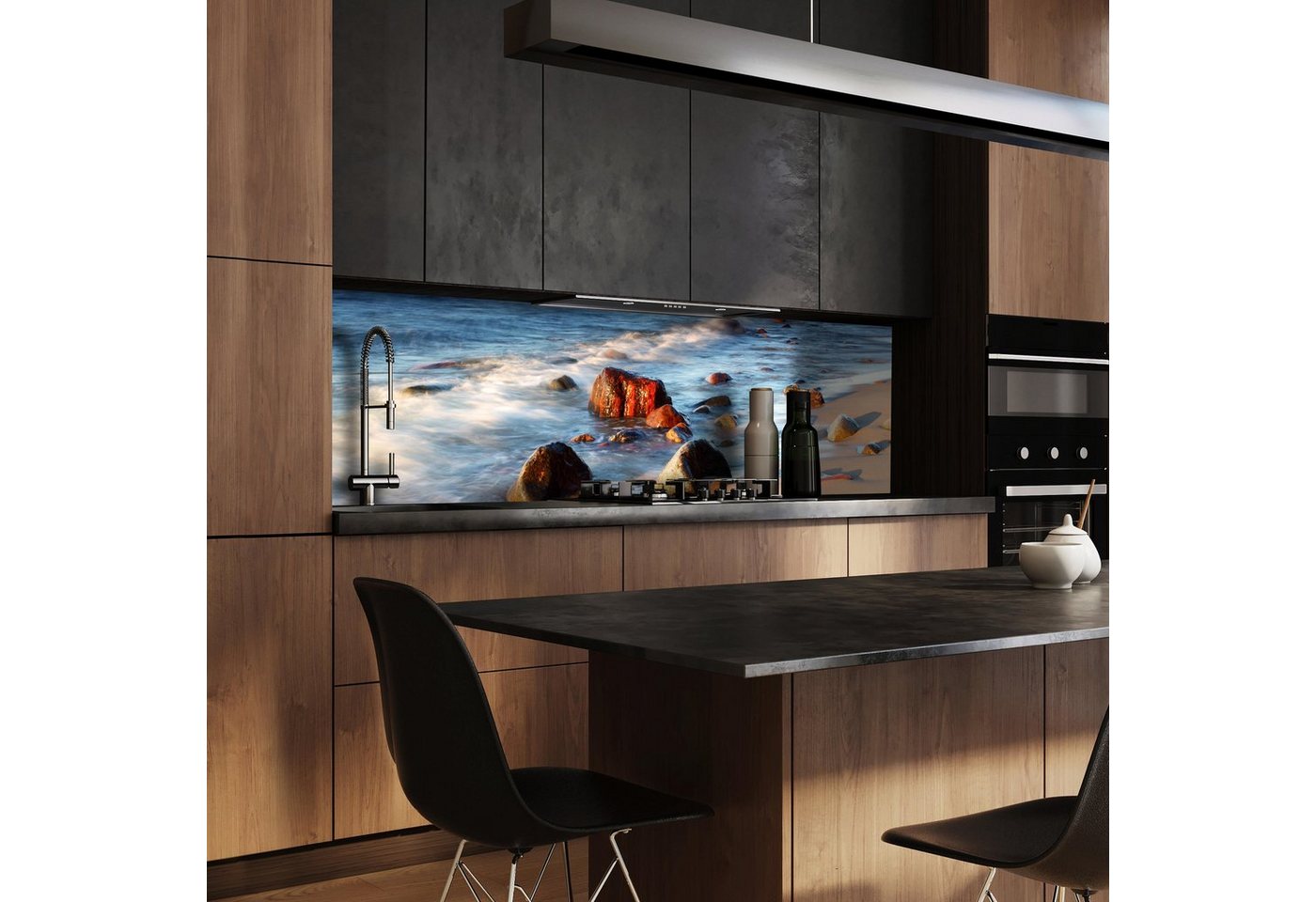 wandmotiv24 Küchenrückwand Steinstrand Natur, (1-tlg), Premium Aluminium Nischenrückwand in versch. Größen von wandmotiv24