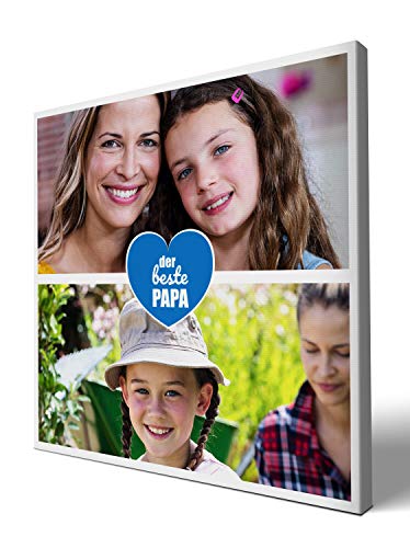 wandmotiv24 Leinwandbild 260 g/m ² - Foto-Collage mit 2 Fotos - Fotogeschenk - Geschenk für den Vater - Kunstdruck quadratisch 30x30cm (BxH) - der Beste Papa - M0015 von wandmotiv24