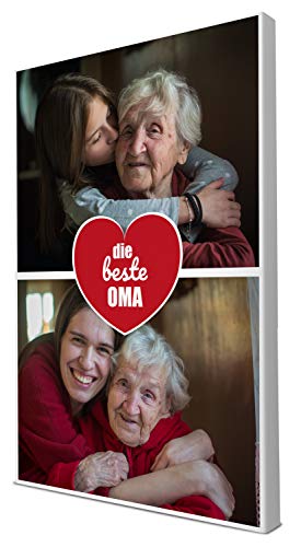 wandmotiv24 Leinwandbild 260 g/m ² - Foto-Collage mit 2 Fotos - Fotogeschenk - Geschenk für die Großmutter - Kunstdruck hochformat 40x60cm (BxH) - Für die beste Oma - M0007 von wandmotiv24