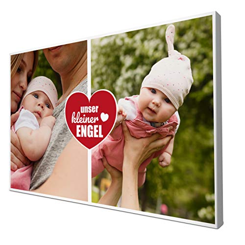 wandmotiv24 Leinwandbild 260 g/m ² - Foto-Collage mit 2 Fotos - Fotogeschenk für Eltern - Geschenk mit Kinderfotos - Kunstdruck querformat 60x40cm (BxH) - Unser Kleiner Engel - M0035 von wandmotiv24