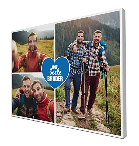wandmotiv24 Leinwandbild 260 g/m ² - Foto-Collage mit 3 Fotos - Fotogeschenk - Geschenk für Bruder - Kunstdruck querformat 40x30cm (BxH) - der Beste Bruder - M0022 von wandmotiv24