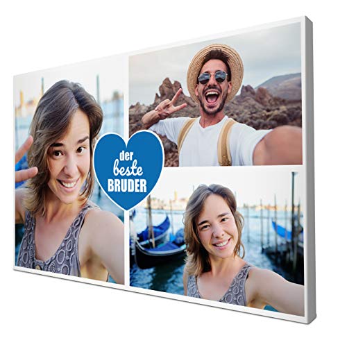 wandmotiv24 Leinwandbild 260 g/m ² - Foto-Collage mit 3 Fotos - Fotogeschenk - Geschenk für Bruder - Kunstdruck querformat 60x40cm (BxH) - der Beste Bruder - M0022 von wandmotiv24