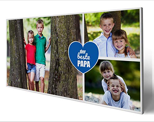 wandmotiv24 Leinwandbild 260 g/m ² - Foto-Collage mit 3 Fotos - Fotogeschenk - Geschenk für den Vater - Kunstdruck querformat 80x40cm (BxH) - der Beste Papa - M0016 von wandmotiv24