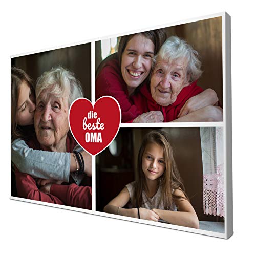 wandmotiv24 Leinwandbild 260 g/m ² - Foto-Collage mit 3 Fotos - Fotogeschenk - Geschenk für die Großmutter - Kunstdruck querformat 60x40cm (BxH) - Für die beste Oma - M0008 von wandmotiv24