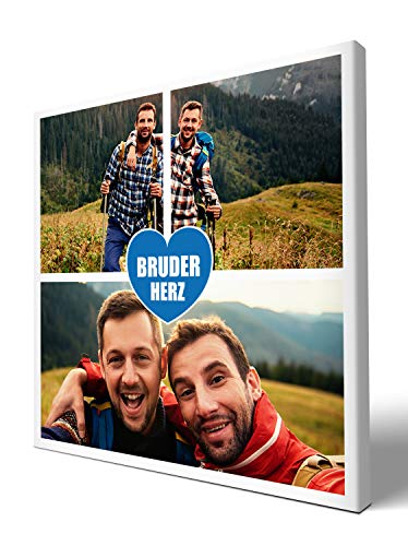 wandmotiv24 Leinwandbild 260 g/m ² - Foto-Collage mit 3 Fotos - Fotogeschenk für den Bruder - Geschenk - Kunstdruck quadratisch 20x20cm (BxH) - Bruderherz - M0060 von wandmotiv24