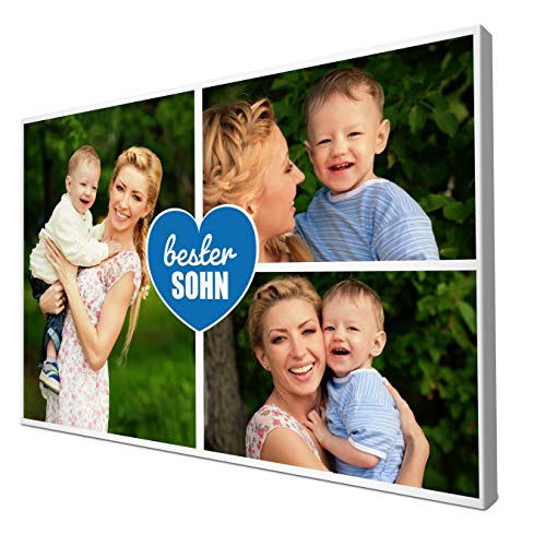 wandmotiv24 Leinwandbild 260 g/m ² - Foto-Collage mit 3 Fotos - Fotogeschenk für den Sohn - Geschenk mit Kinderfotos - Kunstdruck querformat 60x40cm (BxH) - Bester Sohn - M0058 von wandmotiv24