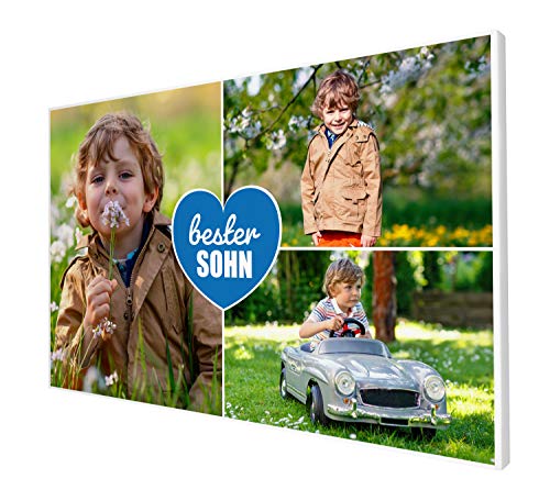 wandmotiv24 Leinwandbild 260 g/m ² - Foto-Collage mit 3 Fotos - Fotogeschenk für den Sohn - Geschenk mit Kinderfotos - Kunstdruck querformat 80x50cm (BxH) - Bester Sohn - M0058 von wandmotiv24