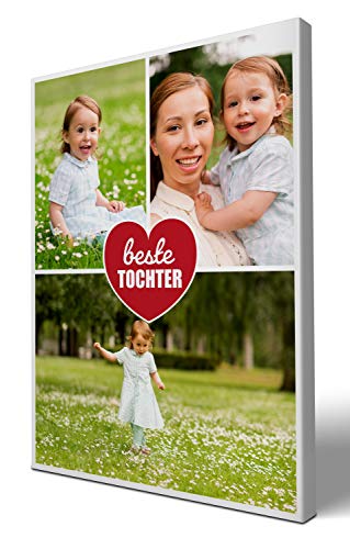 wandmotiv24 Leinwandbild 260 g/m ² - Foto-Collage mit 3 Fotos - Fotogeschenk für die Tochter - Geschenk mit Kinderfotos - Kunstdruck Hochformat 30x40cm (BxH) - Beste Tochter - M0048 von wandmotiv24