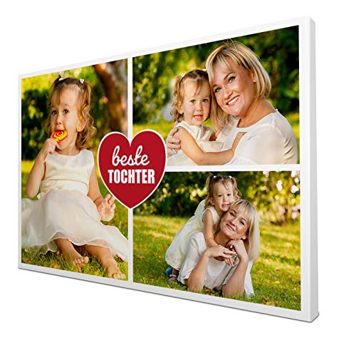 wandmotiv24 Leinwandbild 260 g/m ² - Foto-Collage mit 3 Fotos - Fotogeschenk für die Tochter - Geschenk mit Kinderfotos - Kunstdruck querformat 30x20cm (BxH) - Beste Tochter - M0048 von wandmotiv24