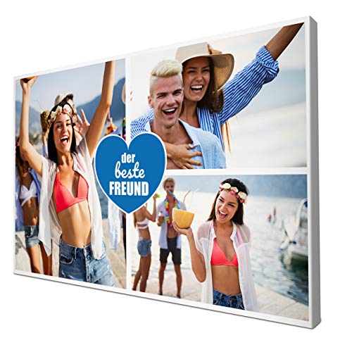 wandmotiv24 Leinwandbild 260 g/m ² - Foto-Collage mit 3 Fotos - Fotogeschenk - Geschenk für Freund - Kunstdruck querformat 60x40cm (BxH) - der Beste Freund - M0020 von wandmotiv24