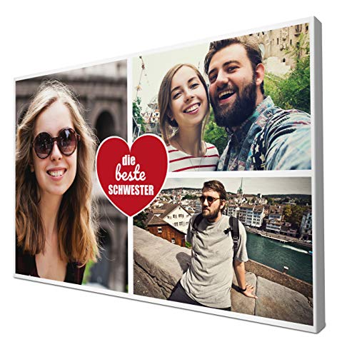 wandmotiv24 Leinwandbild 260 g/m ² - Foto-Collage mit 3 Fotos - Fotogeschenk - Geschenk für Schwester - Kunstdruck querformat 60x40cm (BxH) - die Beste Schwester - M0024 von wandmotiv24